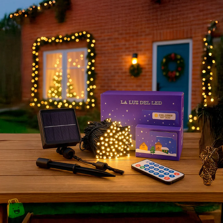 Luz Navideña con Panel Solar 12m