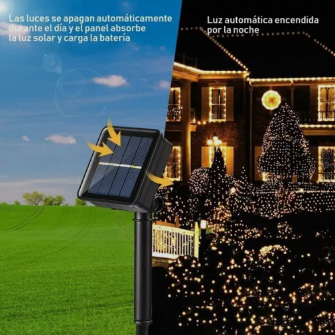 Luz Navideña con Panel Solar 12m